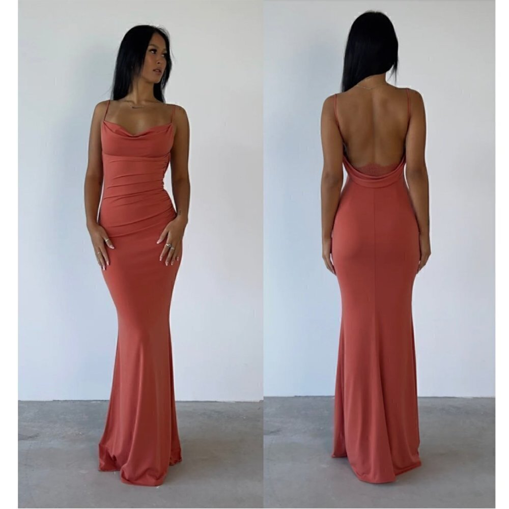 KATIE MAY Surreal Cowl Back Evening Dress in Coral Size Large